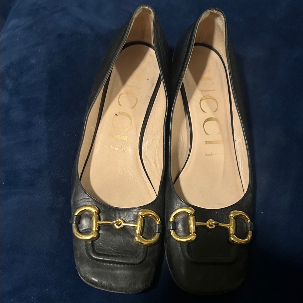 GUCCI Horsebit Square toe Malaga block heel